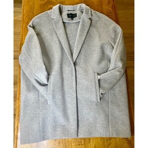 Ann Taylor Light Gray Wool Blend Collarless Snap Front Coat Women XL EUC